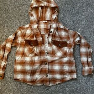 Plaid Hooded Button-Up Shirt